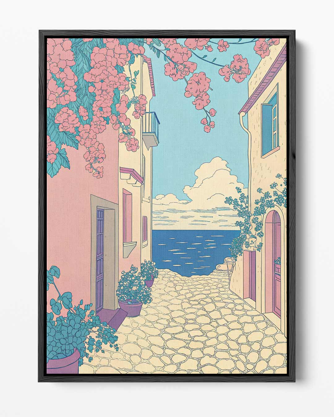 Zomerse Straat aan Zee – portret kunstwerk als wanddecoratie