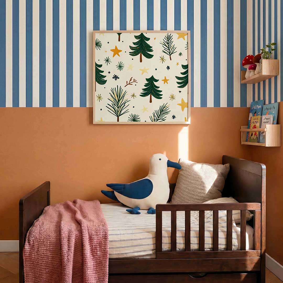 Kerstbomen en sterren – kids poster in vierkant formaat
