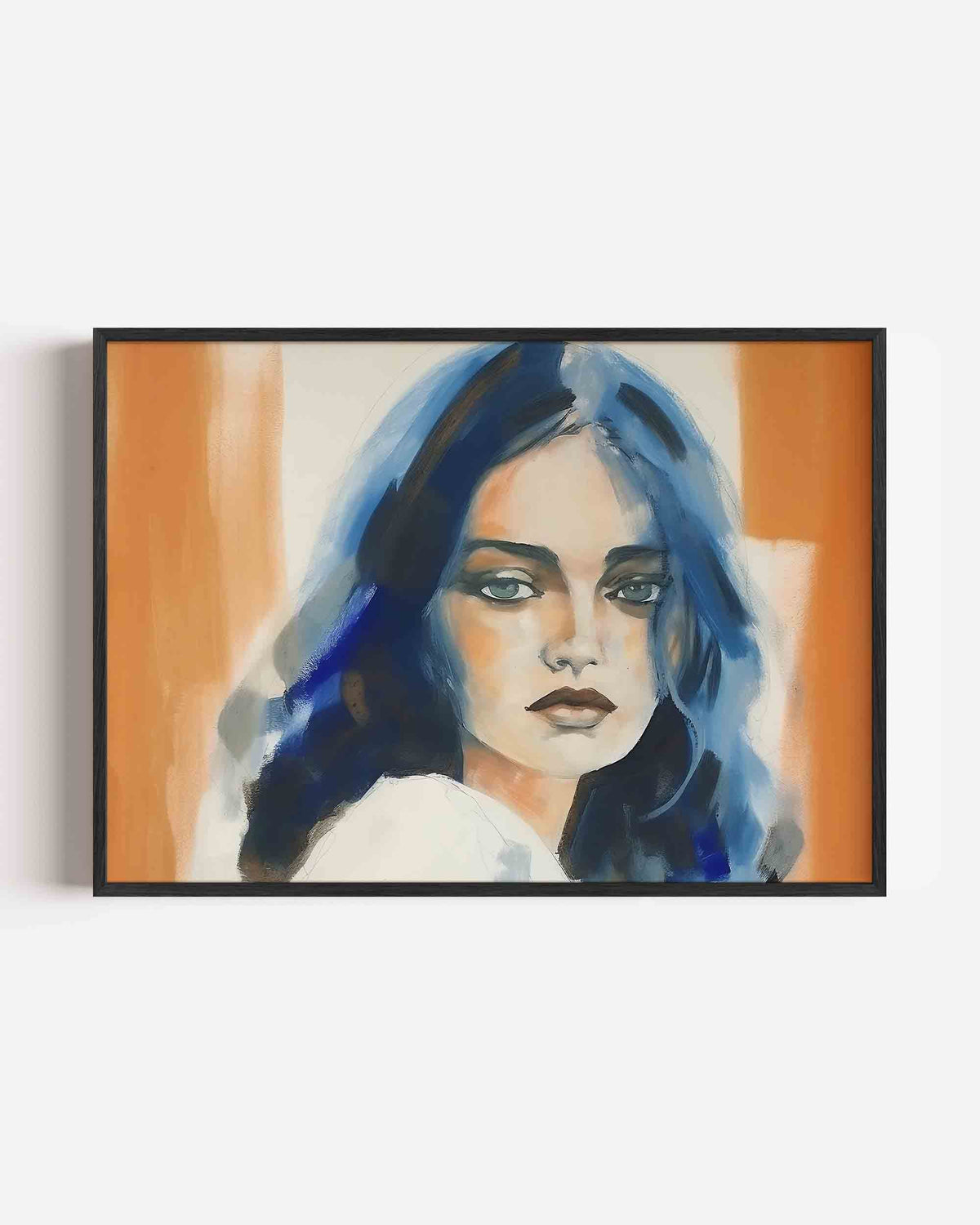 Portret met blauwe accenten – vrouwelijk portret als landscape poster