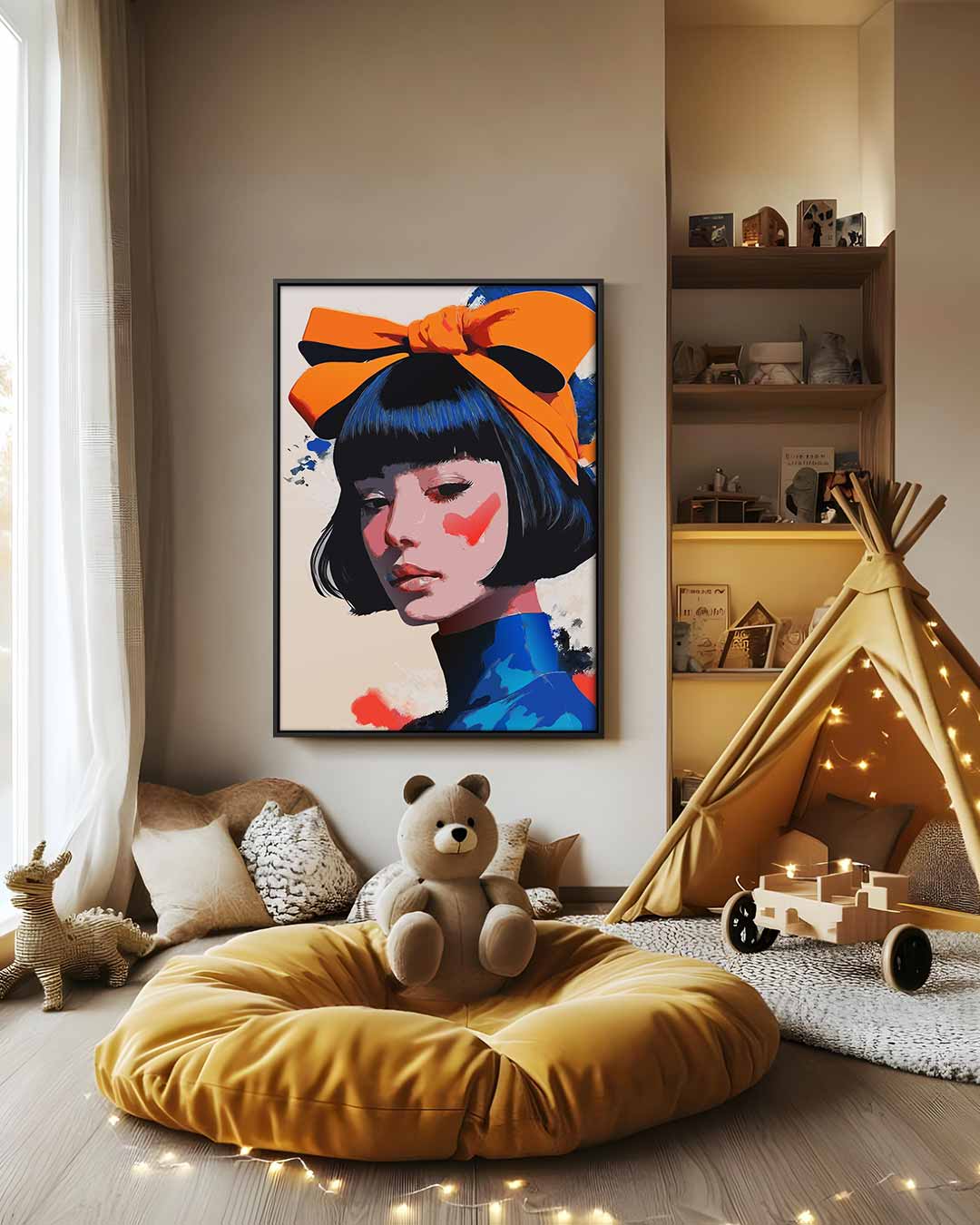 Vrolijke Kleurenprinses – modern portret kunstwerk van WallArtistic