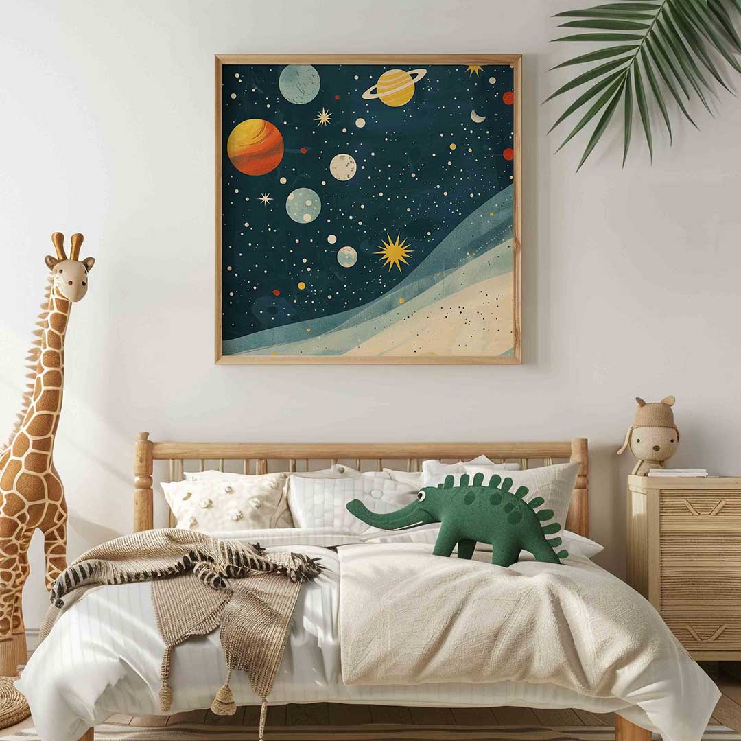 Planeten en sterren – vierkante kinderkamer wanddecoratie van WallArtistic