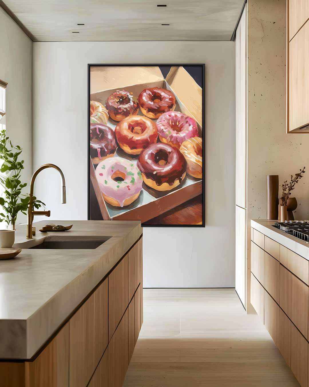 Kleurrijke Donutbox – staand kunstwerk voor modern interieur