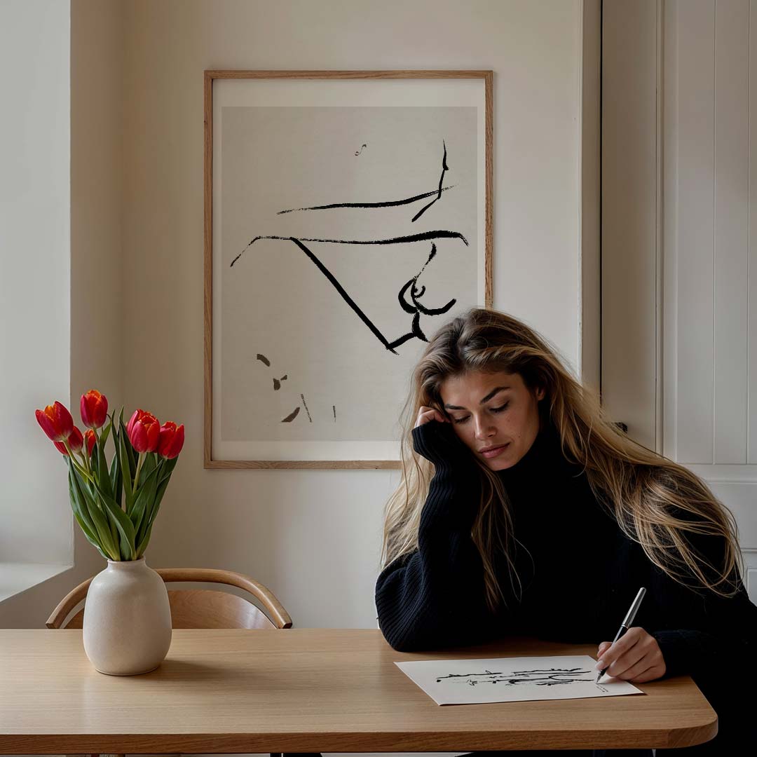 Minimalistische Lichaamslijnen – lijntekening poster in staand formaat
