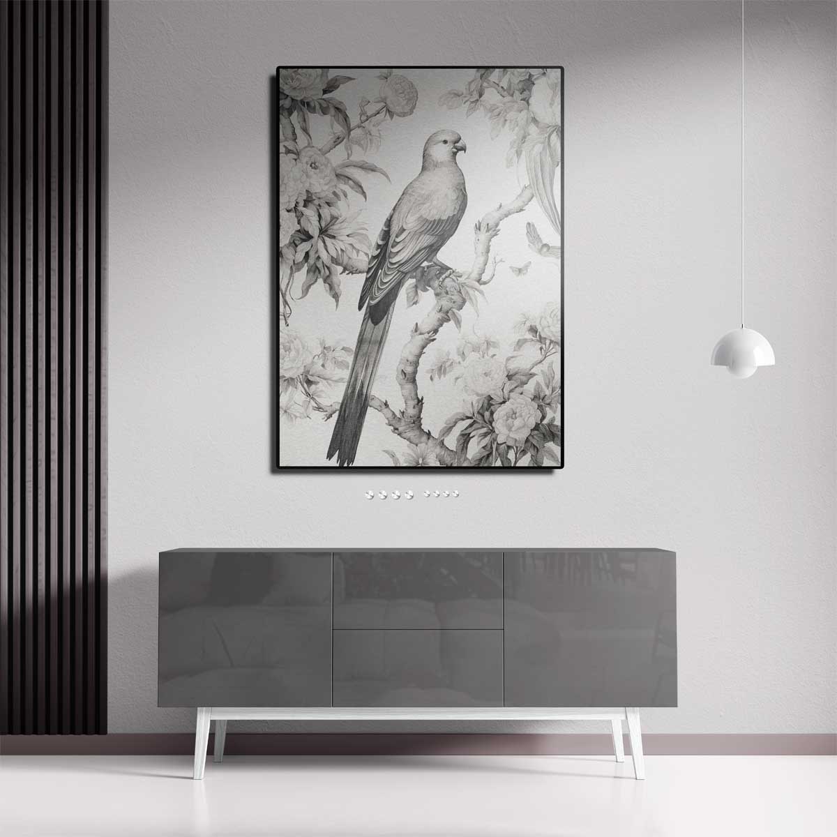Elegante Parkiet in Bloemenpracht – staande wandkunst voor woonkamer of interieur