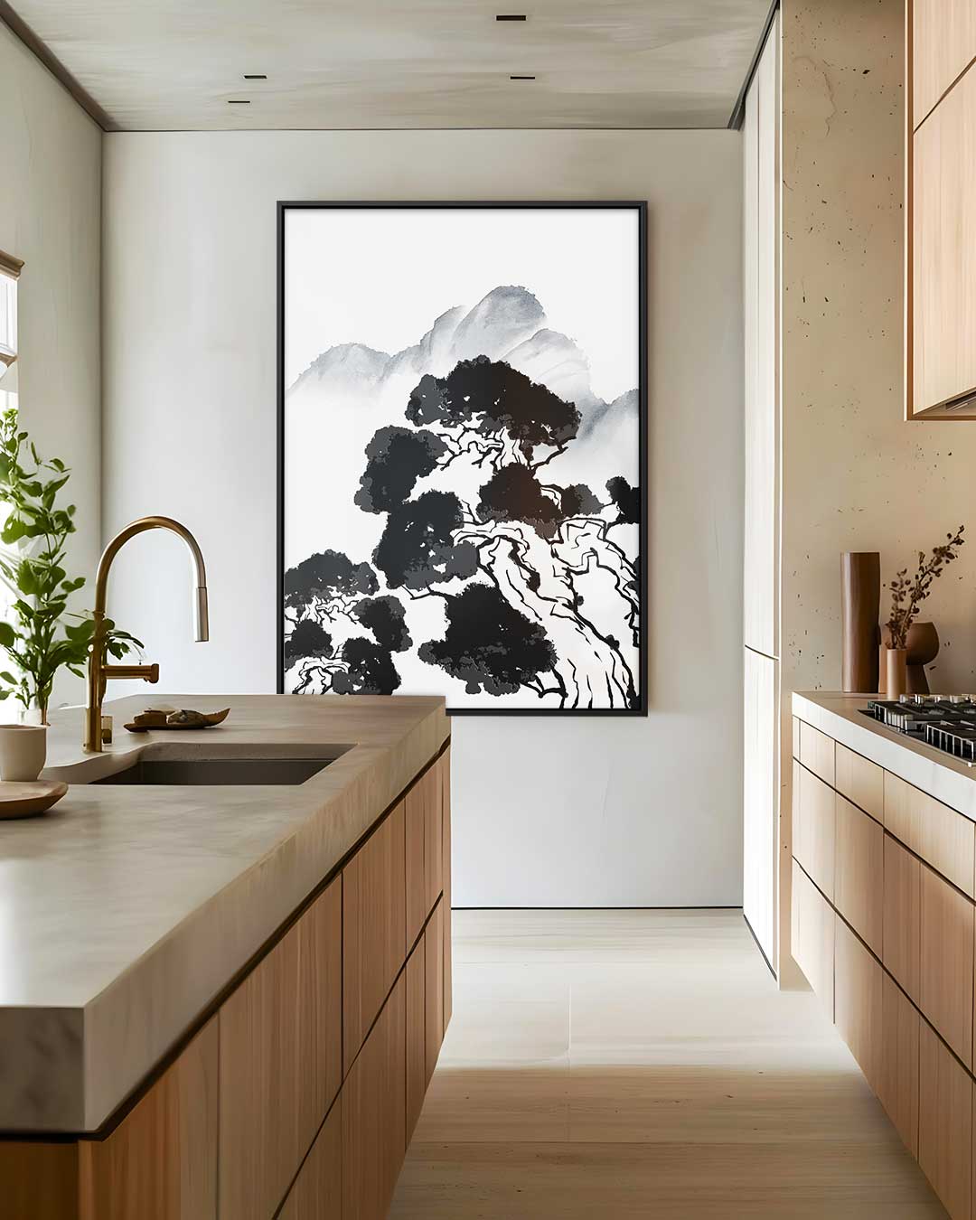Berglandschap in Oosterse Stijl – canvas wanddecoratie in portret formaat