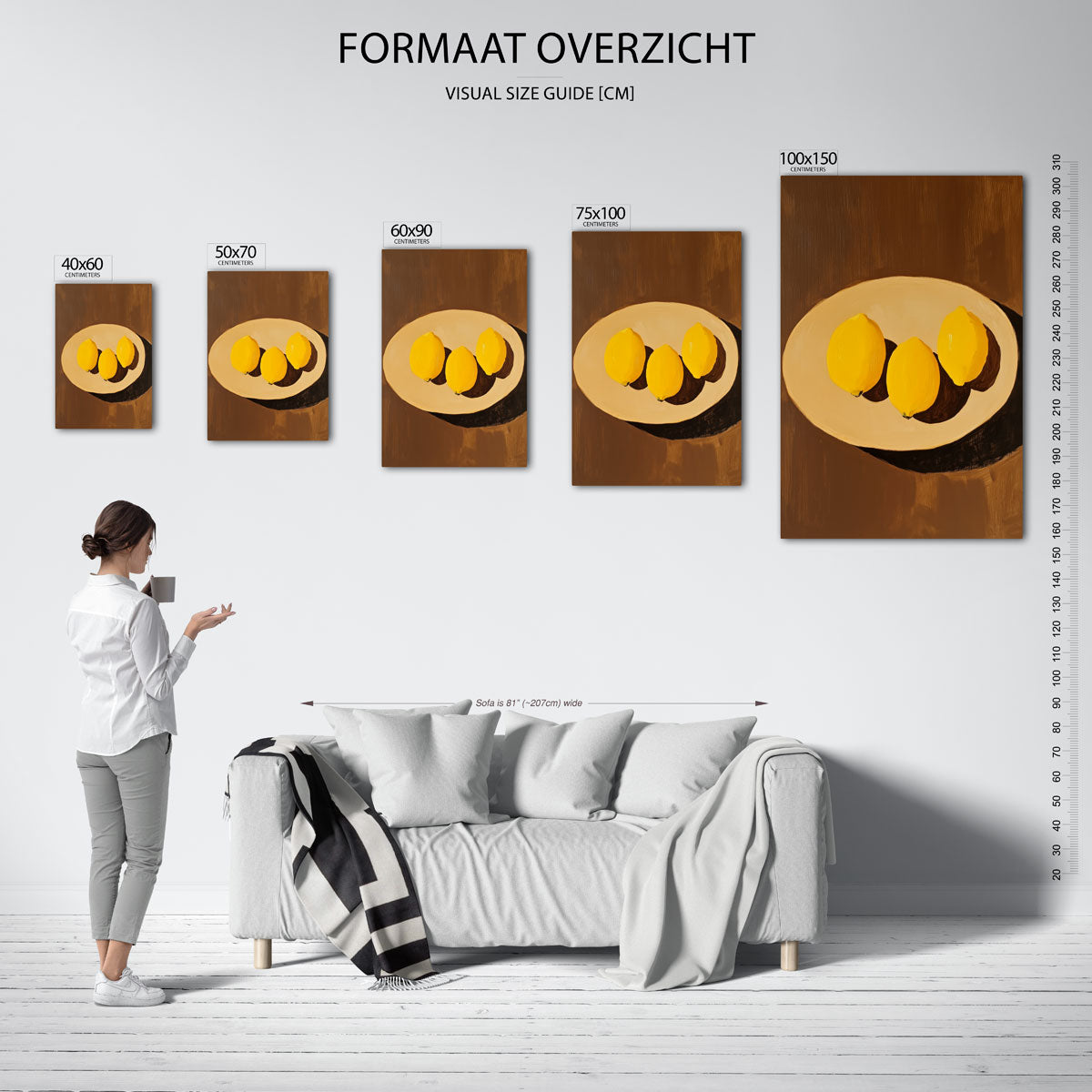 Citroenen op schaal – staand wanddecoratie kunstwerk