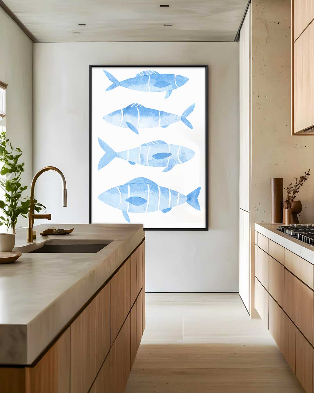 Waterverf Vissen Illustratie – staand kunstwerk voor modern interieur