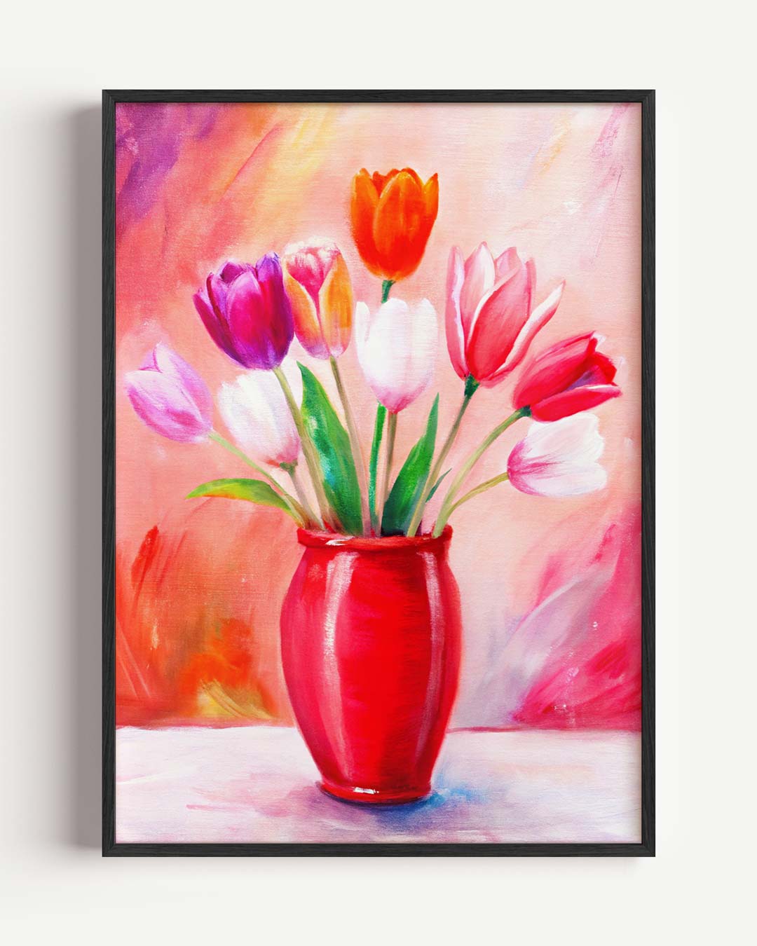 Vrolijke Tulpenvaas – bloemen portret poster als wanddecoratie