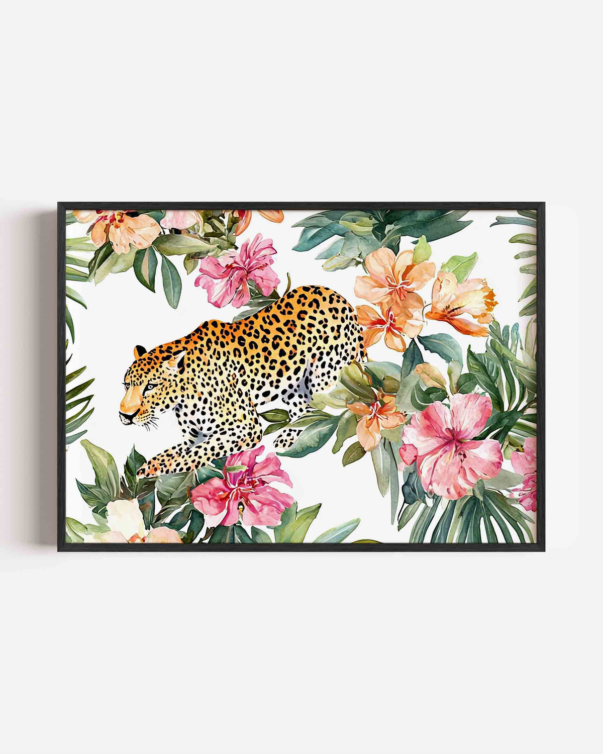 Luipaard en bloemen – dieren landscape poster als wanddecoratie