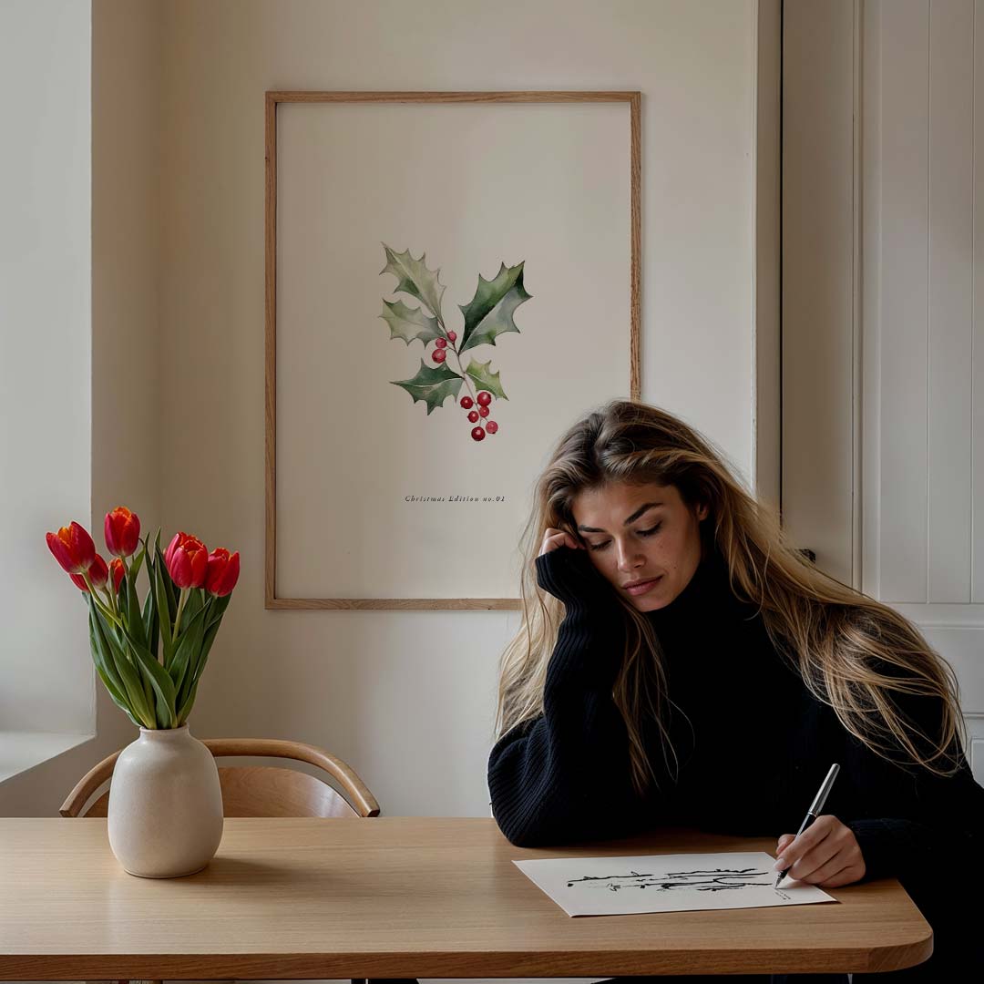 Kerstmistletoe Waterverf – feestelijke wandkunst als portret poster