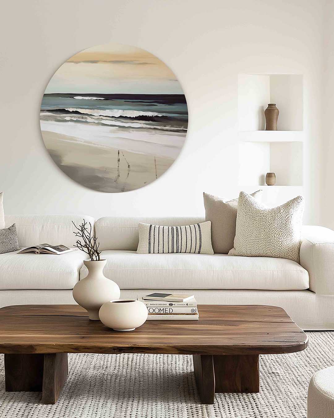 Strand en golven – muurcirkel met kleur en vormen voor aan de muur