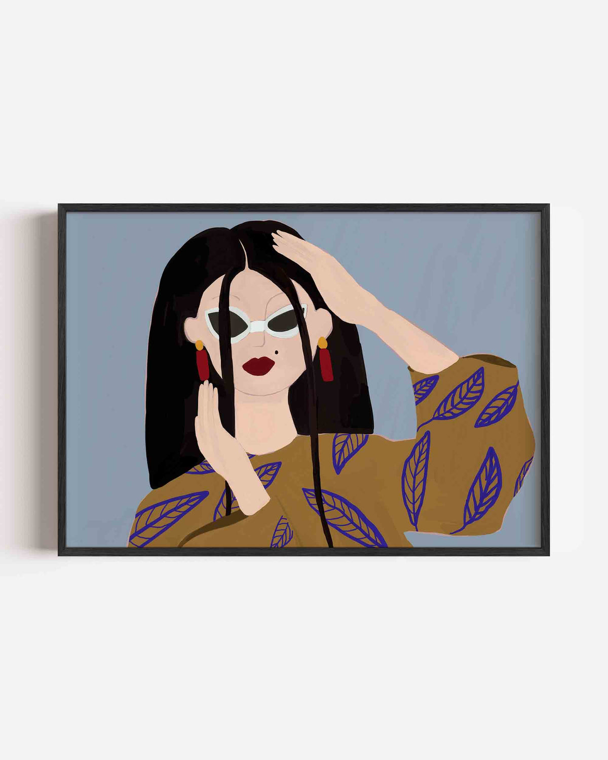Vrouw met zonnebril – hedendaagse illustratie poster in landscape formaat