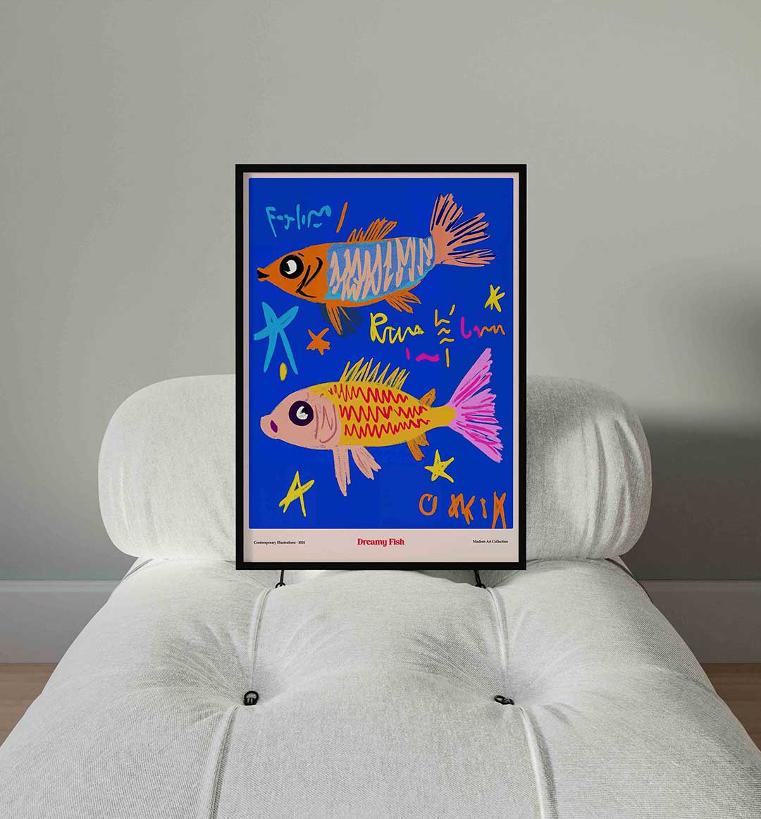 Vissen en sterren – staande Pop Art wanddecoratie van WallArtistic