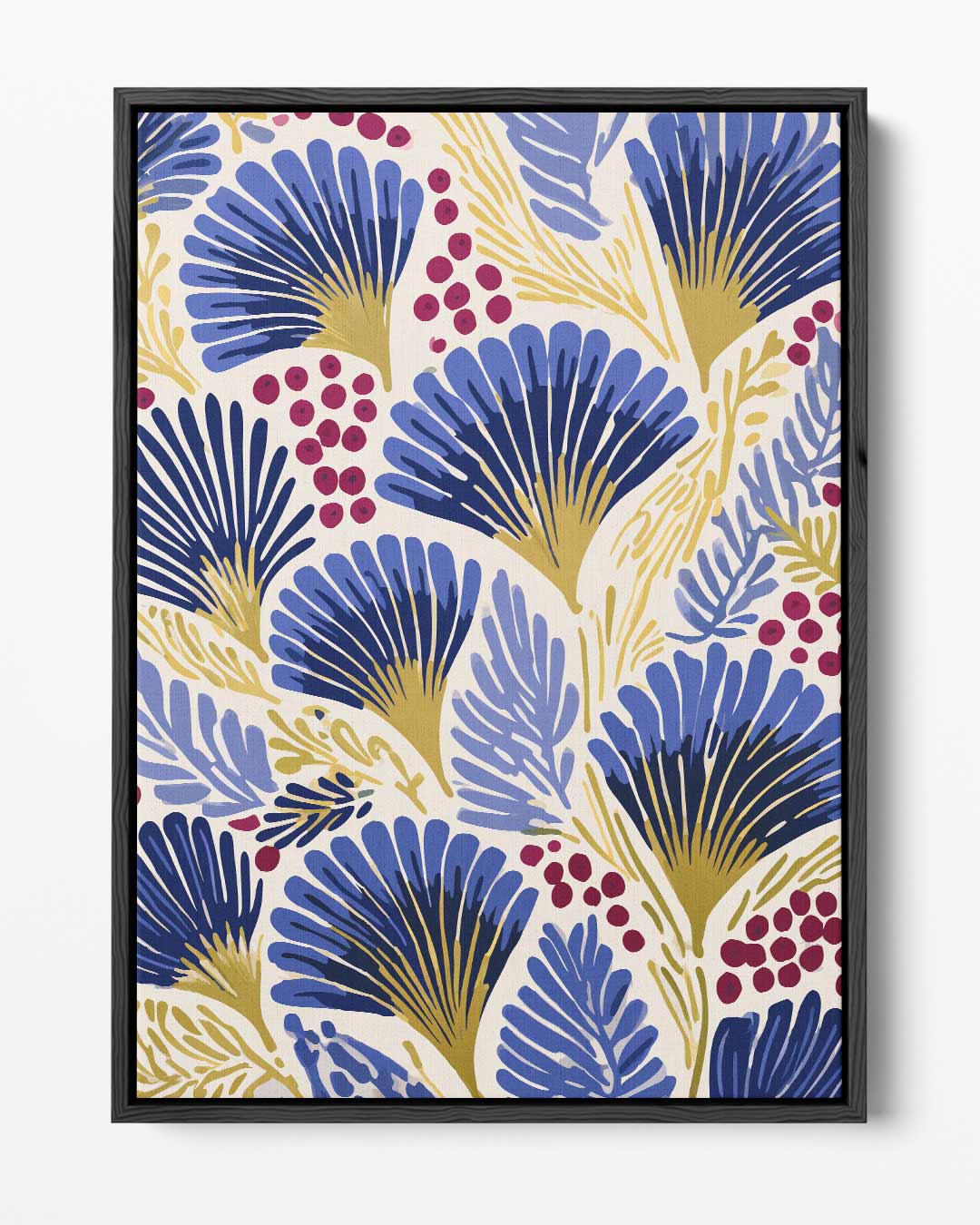 Blauwe Botanische Vibes – portret kunstwerk als wanddecoratie