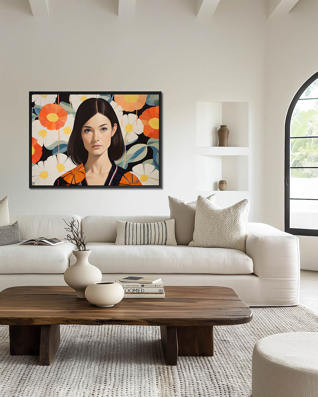 Vrouw met bloemen – wanddecoratie in interieur