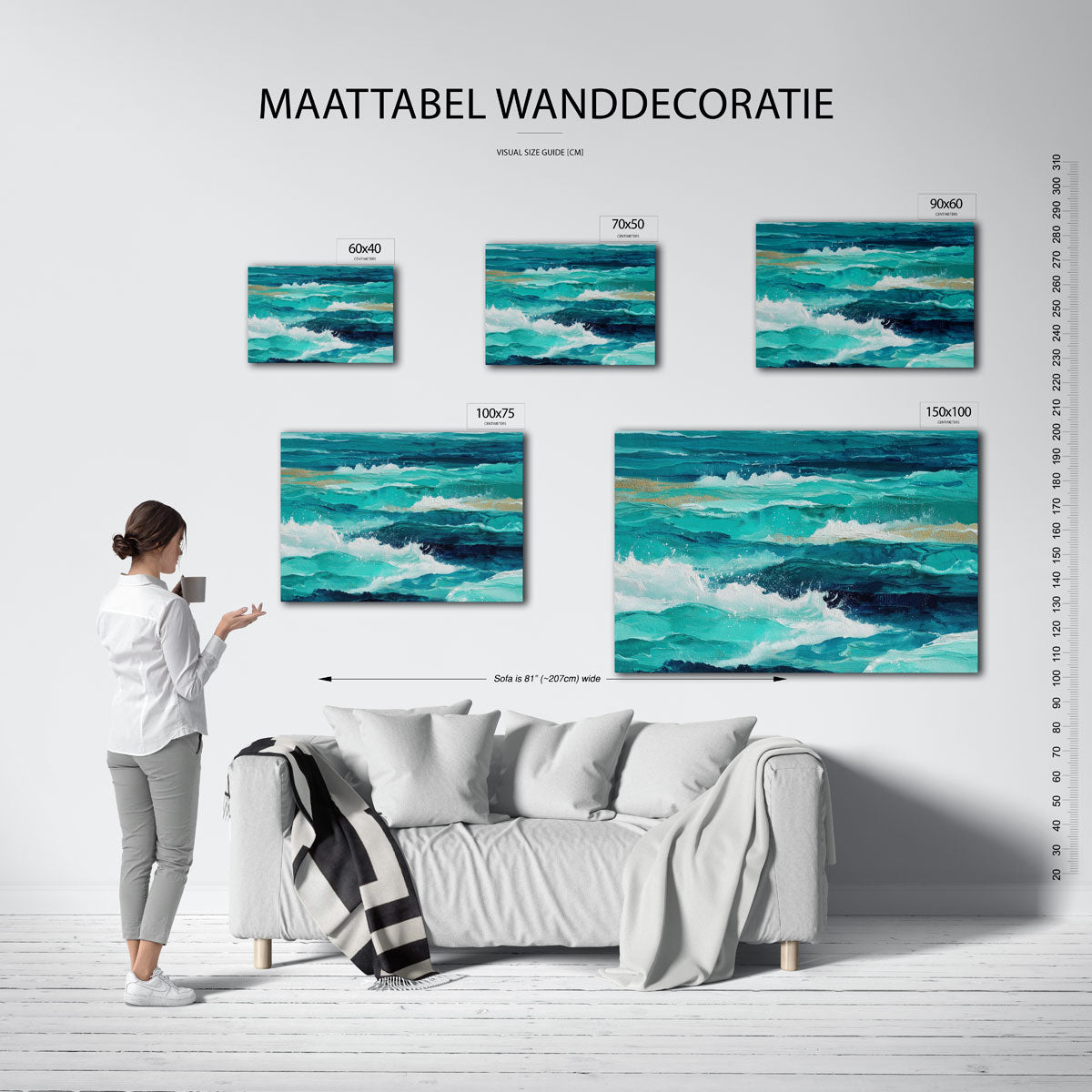 Dynamische zee – Abstract kunstwerk – moderne liggende wandkunst