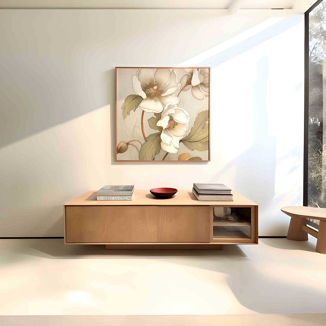 Bloemen en bladeren – vierkante bloemen wanddecoratie van WallArtistic