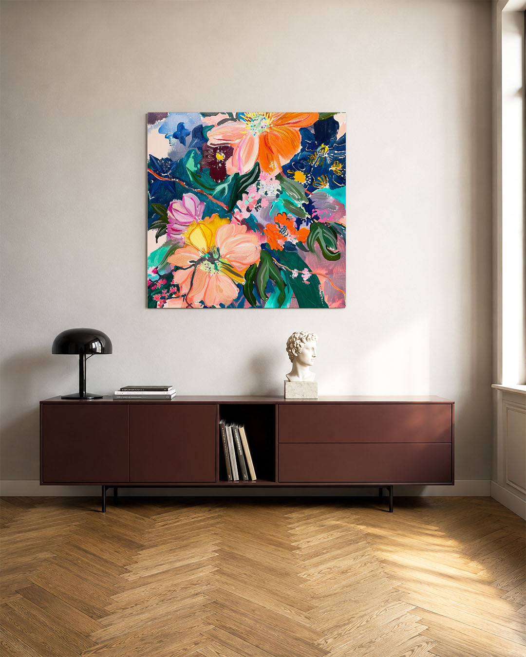 Kleurrijke bloemenpracht kunstwerk – tweede productweergave – dit kunstwerk toont een levendige compositie van bloemen in