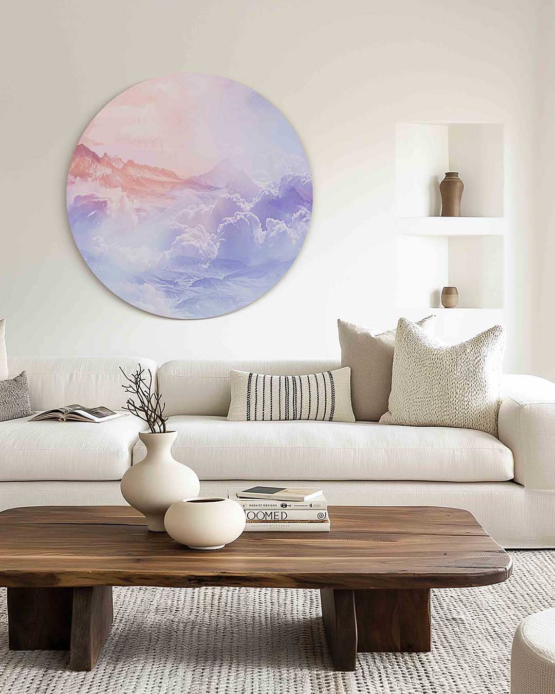 Berglandschap met wolken – illustratie muurcirkel als ronde muurdecoratie