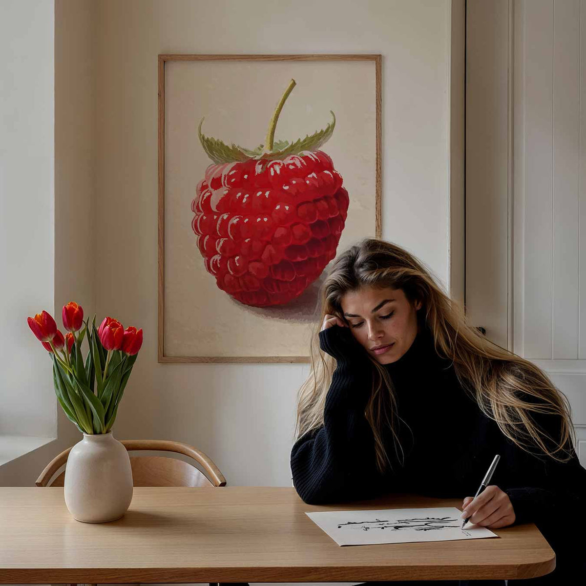 Romantische Frambozenposter – staande muurposter met zomerse uitstraling