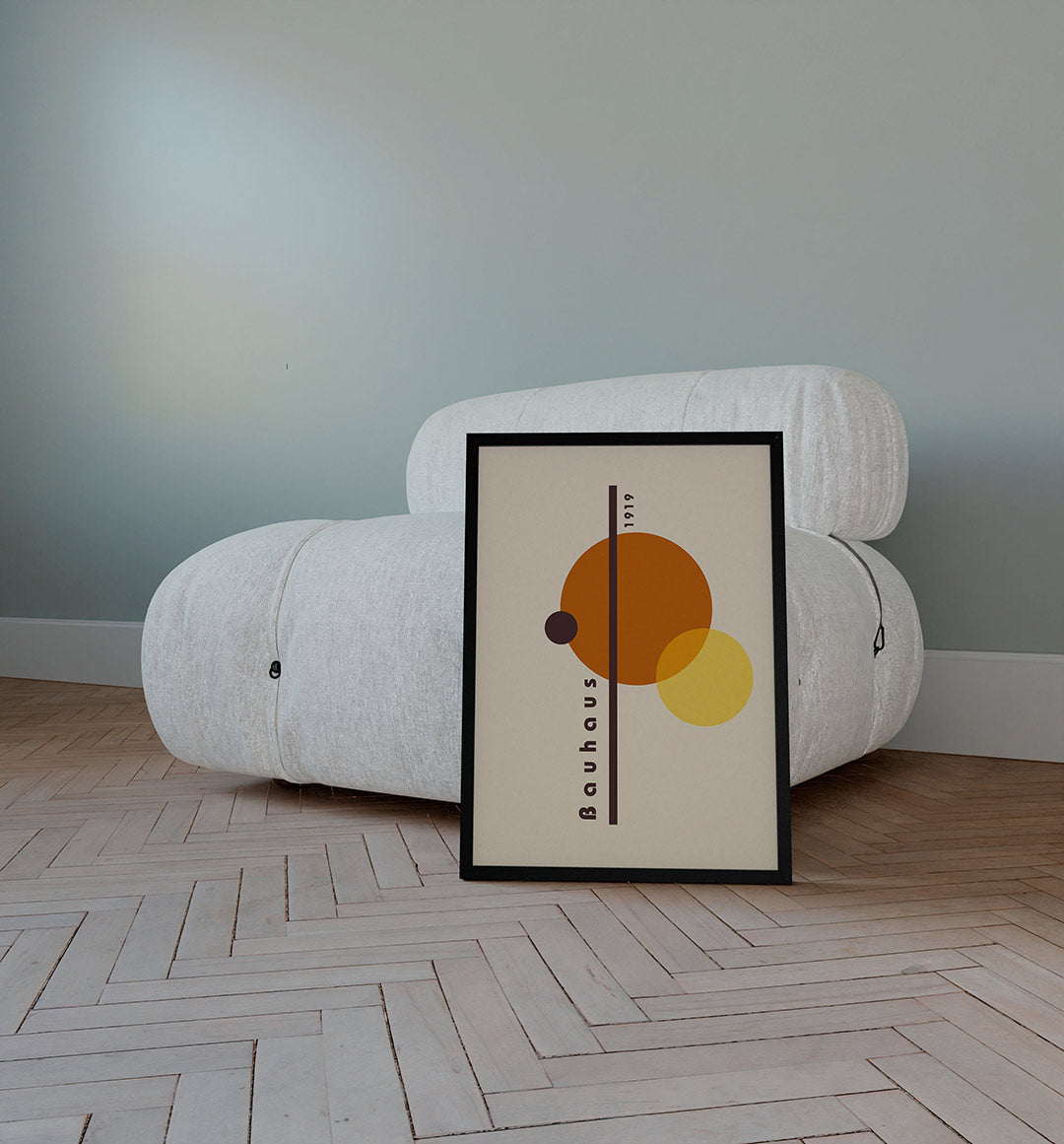 Cirkel en lijnenspel – staande Bauhaus poster voor aan de muur