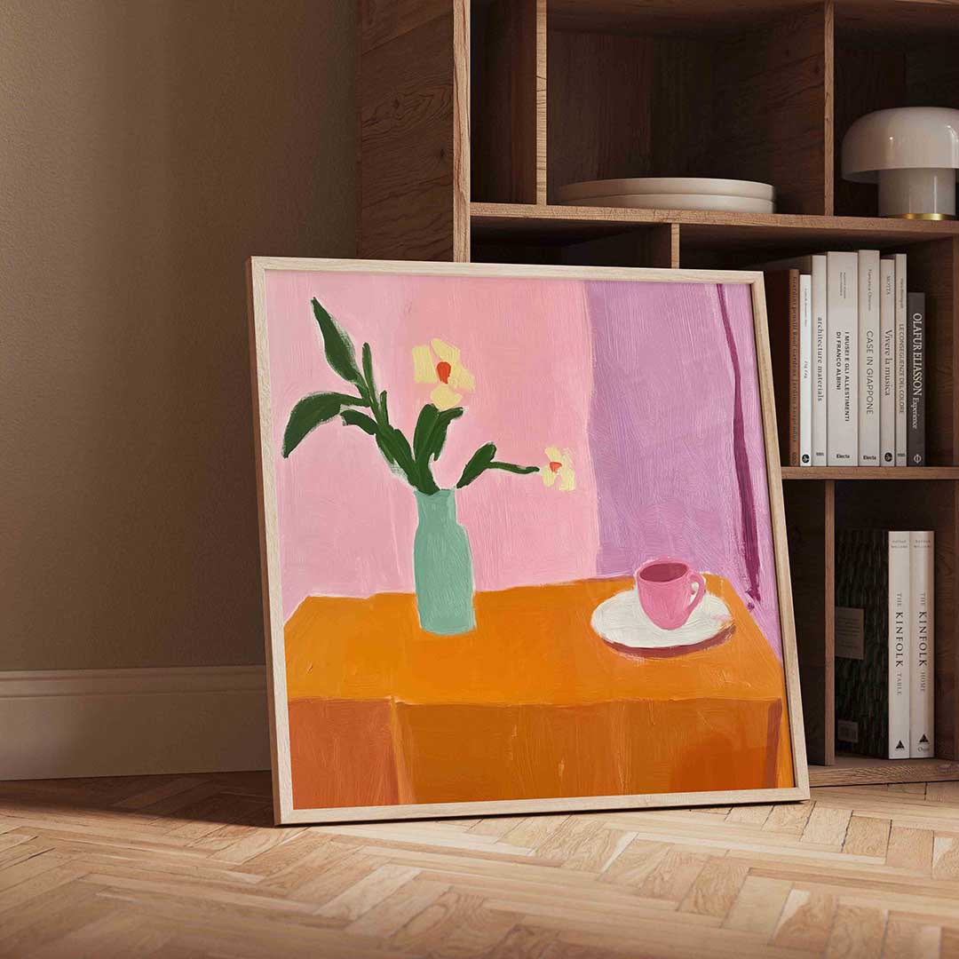 Bloemen en kopje – vierkante moderne wanddecoratie van WallArtistic
