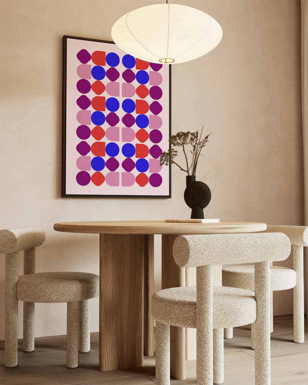Kleurrijke Geometrische Compositie – kunstwerk met zwarte baklijst