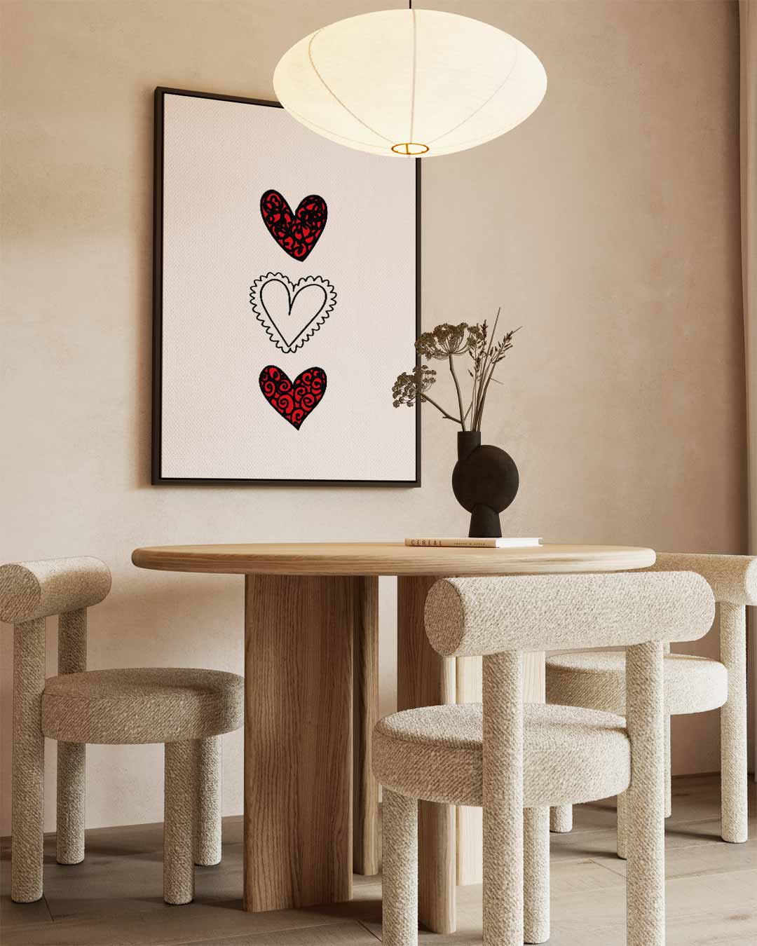 Drie Harten Inspiratie – kunstwerk met zwarte baklijst