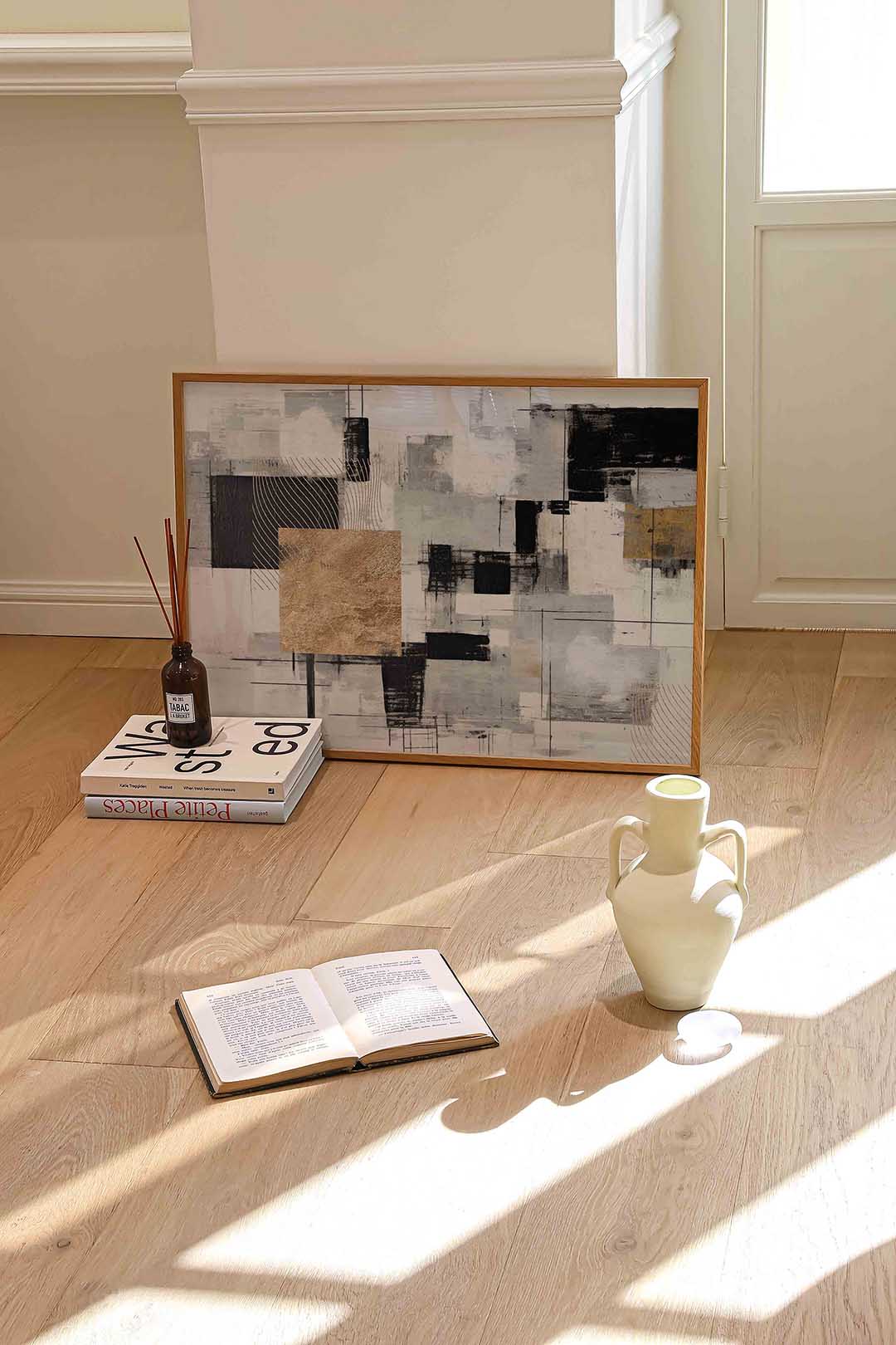 Abstracte vormen en lijnen – liggende abstracte wanddecoratie van WallArtistic