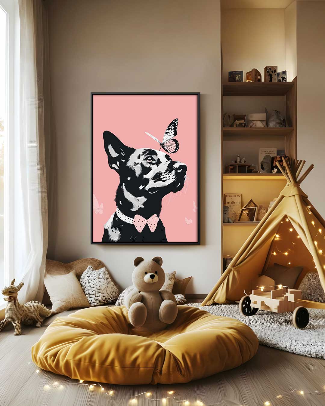 Opera d'arte Cane e Farfalla Sognante