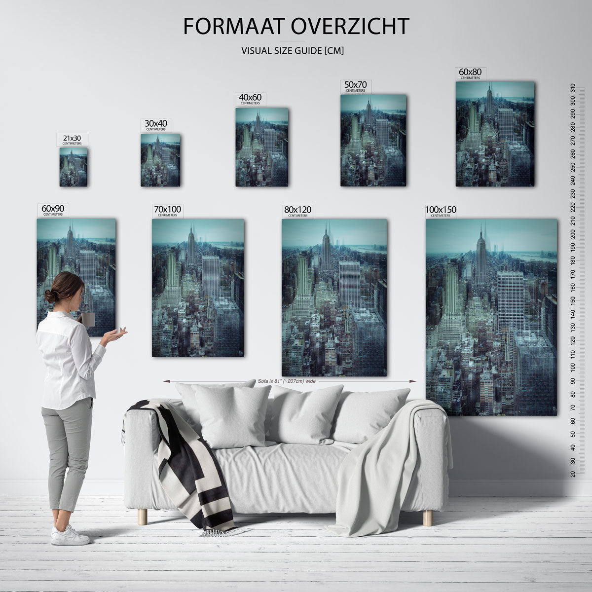 Stedelijke droom poster – sfeerbeeld – deze poster toont een complexe stedelijke skyline met een gelaagd effect. De hoge