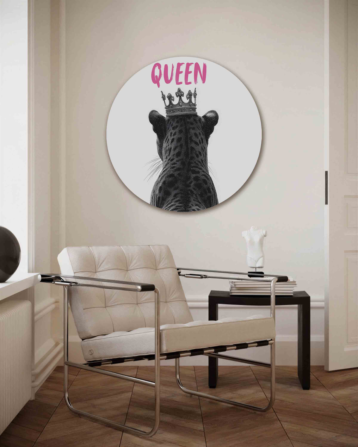 Luipaard met kroon – Pop Art muurcirkel als ronde wanddecoratie