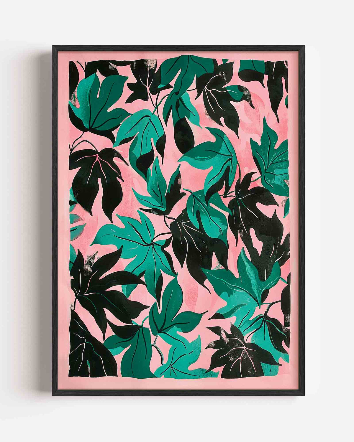 Bladeren op roze achtergrond – kleurrijke illustratie portret poster als wanddecoratie