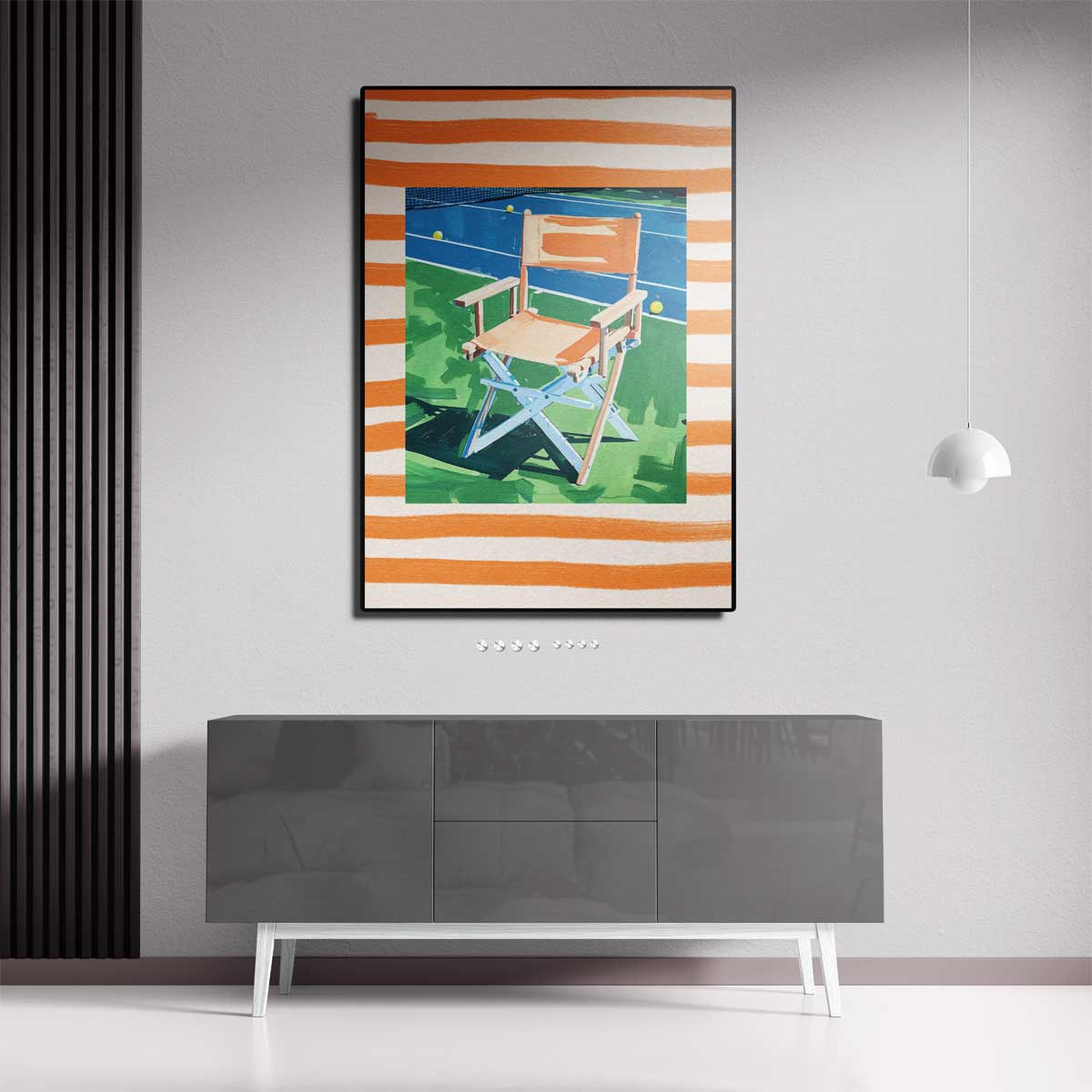 Zomerse Stoel op de Tennisbaan – staand kunstwerk voor modern interieur