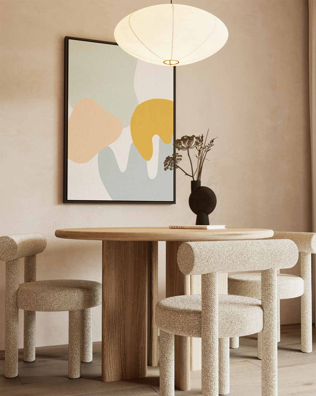 Vrolijke Kleurencompositie – kunstwerk met zwarte baklijst