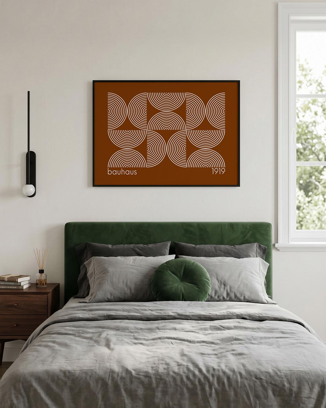 Cirkelritme en lijnen – liggende Bauhaus poster voor aan de muur