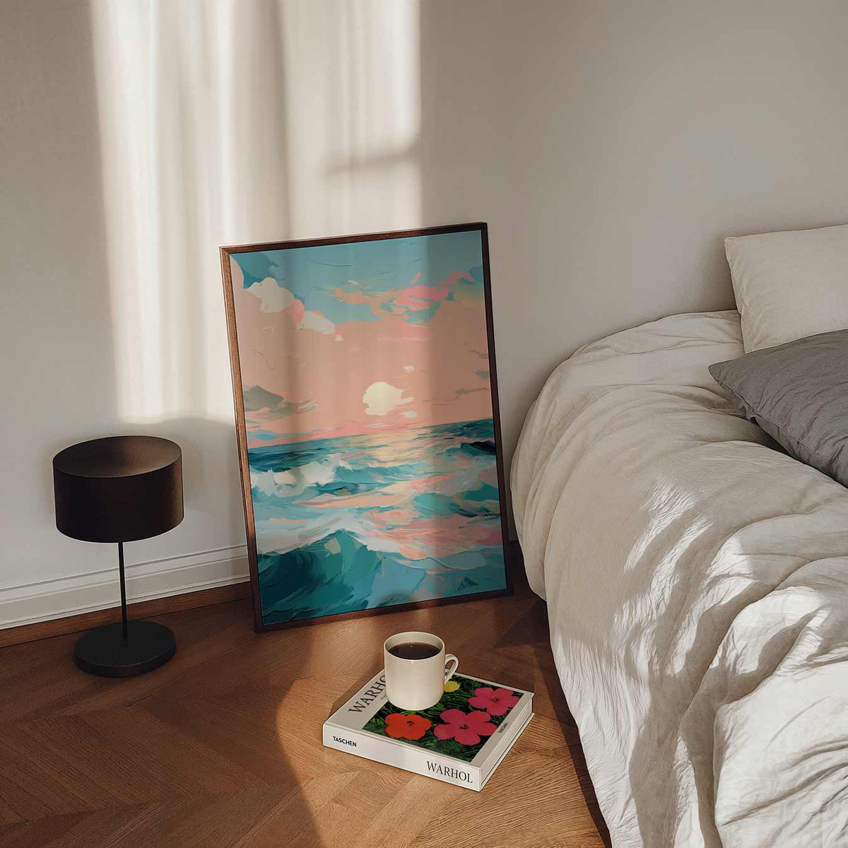 Dromerige Zeezonsondergang – staande zeedieren wanddecoratie van WallArtistic