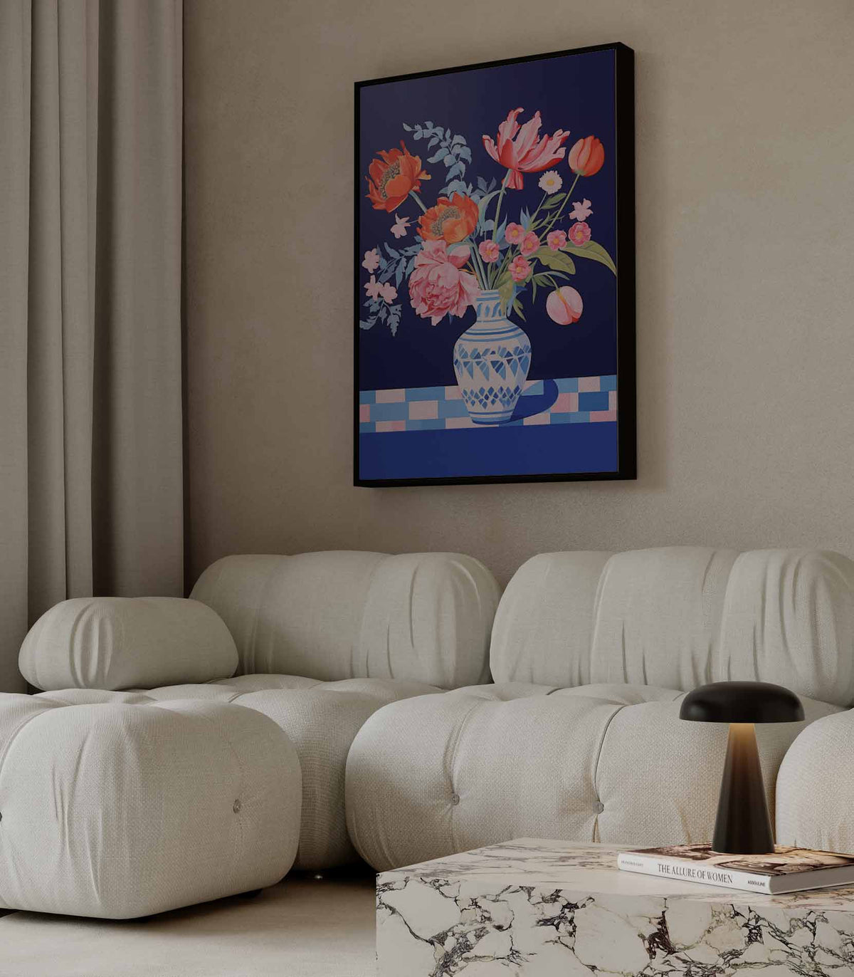 Bloemenpracht in Blauwe Vaas – portret wandkunst van WallArtistic