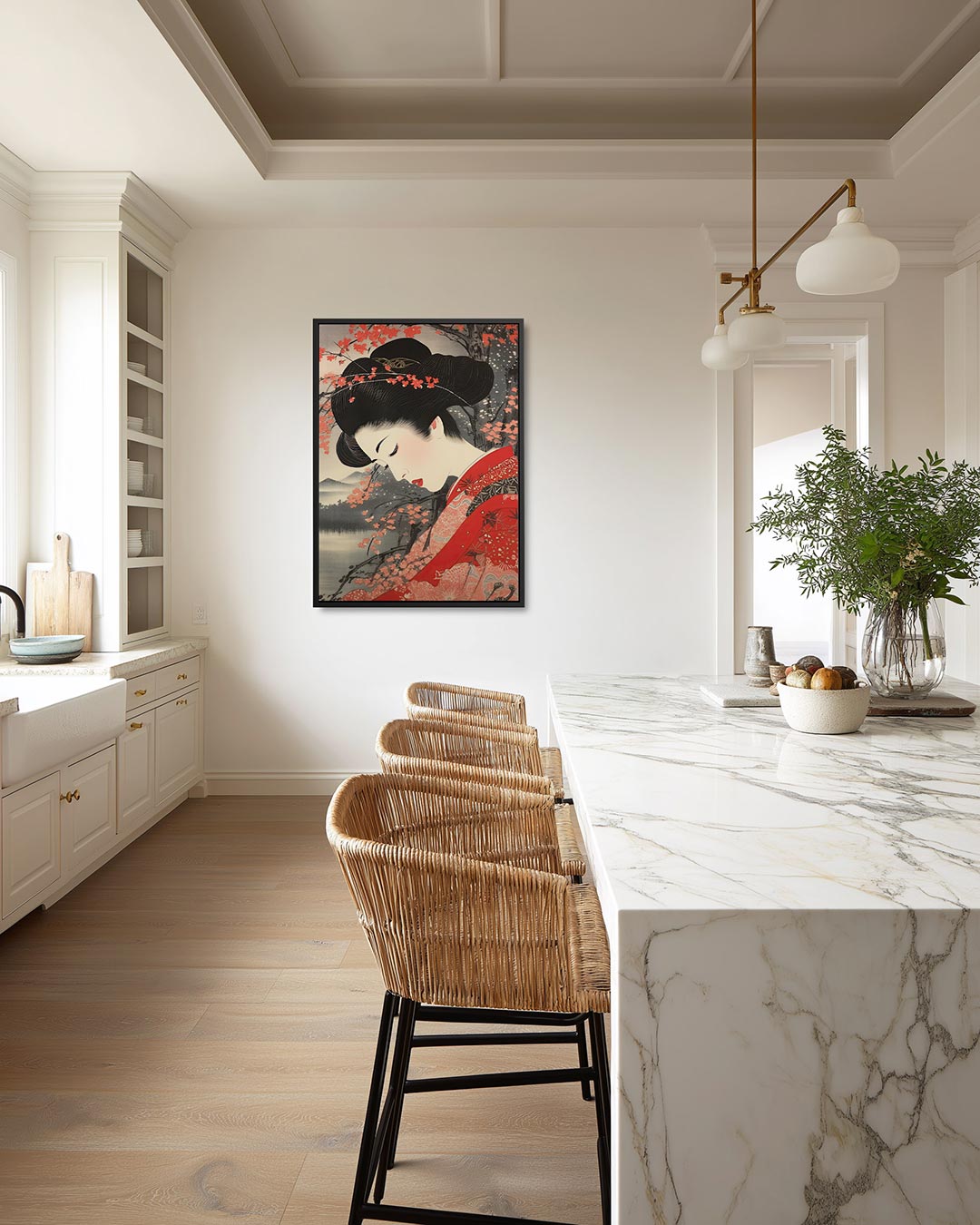 Vrouw met bloesem – moderne staande wandkunst