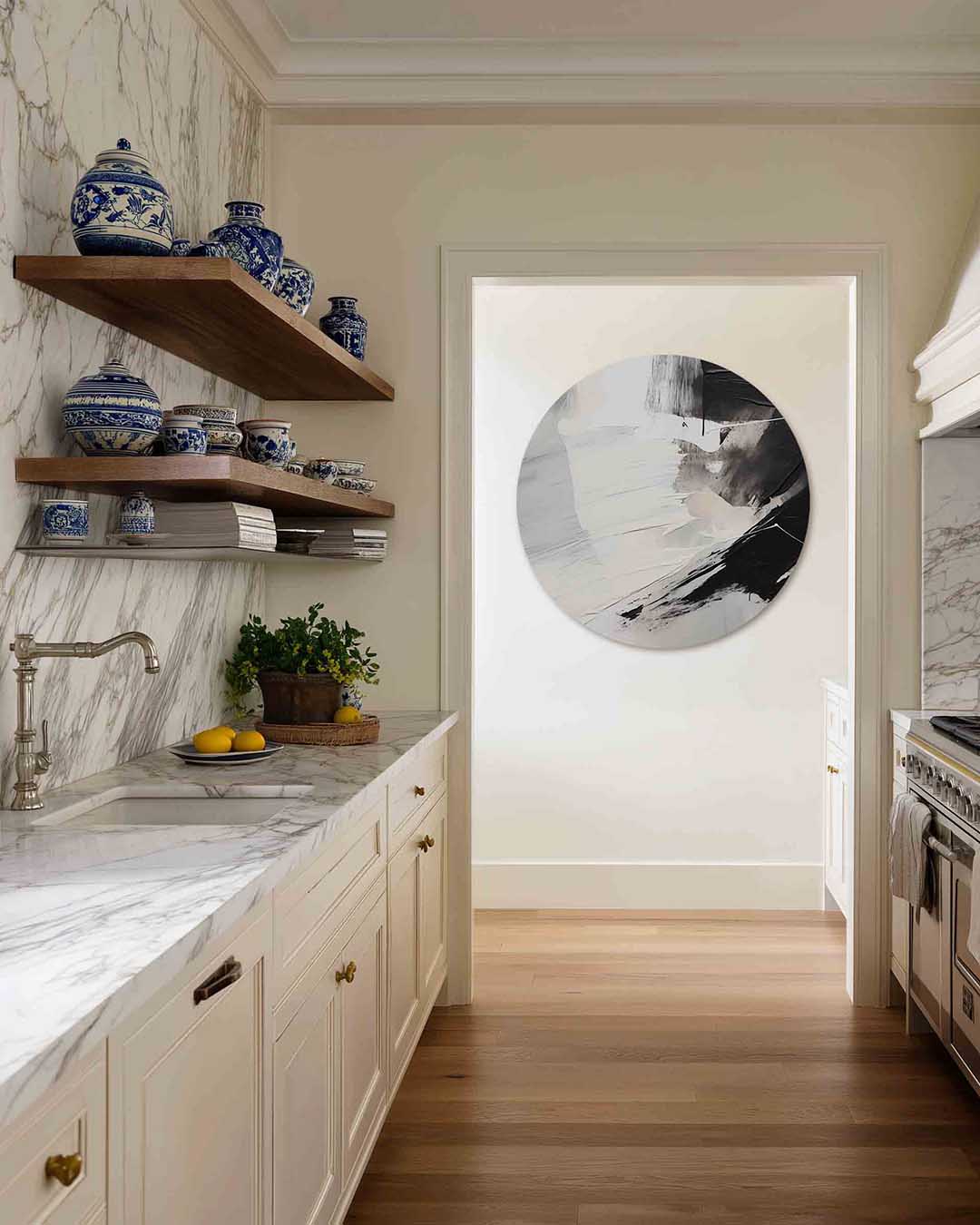 Abstracte zwart wit – moderne abstracte muurcirkel voor aan de muur