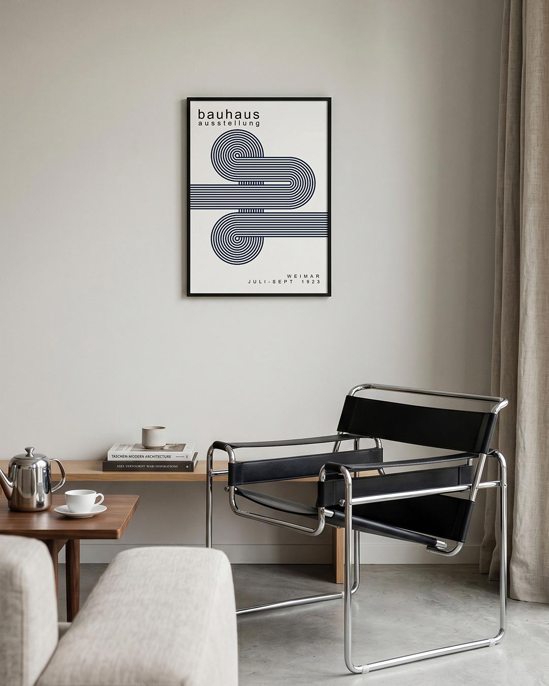 Lijnenspel en cirkelvormen – geometrische Bauhaus poster in staand formaat