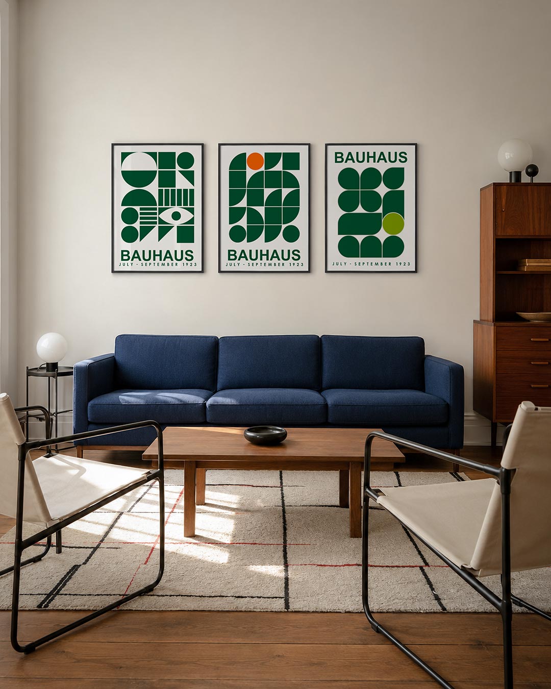 Vormen en vlakken driedelige posterset – deze posterset in drie delen toont een speelse ordening van cirkels, halve cirkels