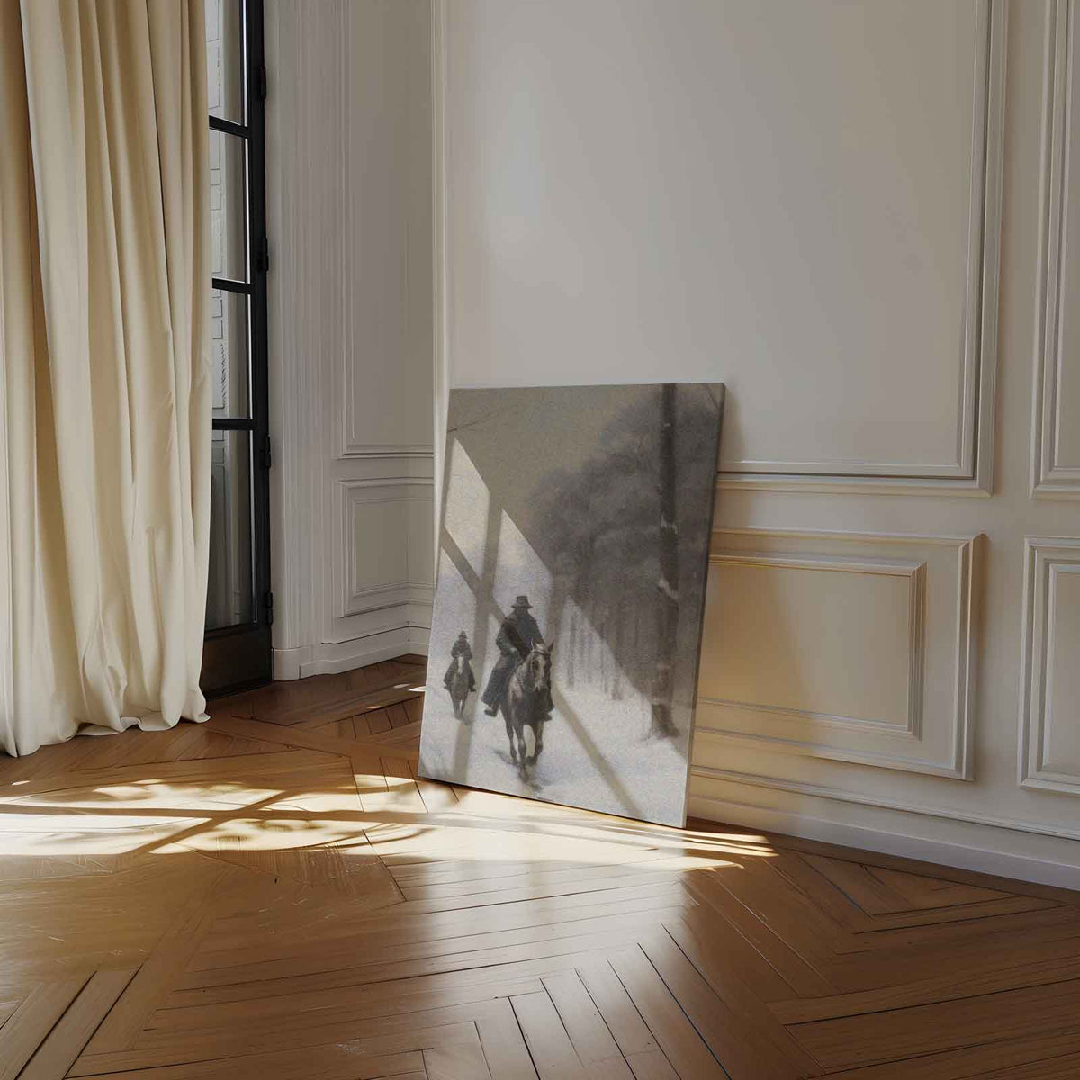 Winterse Ruiters in het Bos – plexiglas wanddecoratie in portret formaat
