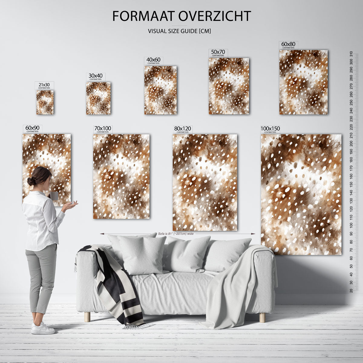 Bruine vlekken en stippen – staande muurposter met safari thema