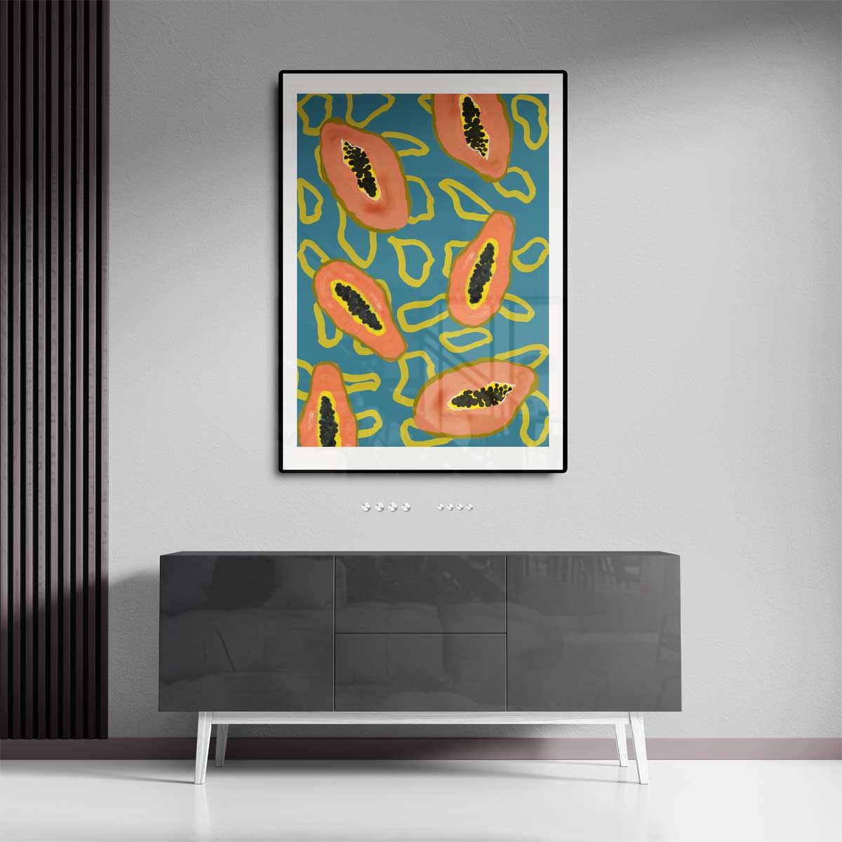 Tropische Papaya Print – dibond kunstwerk als wanddecoratie