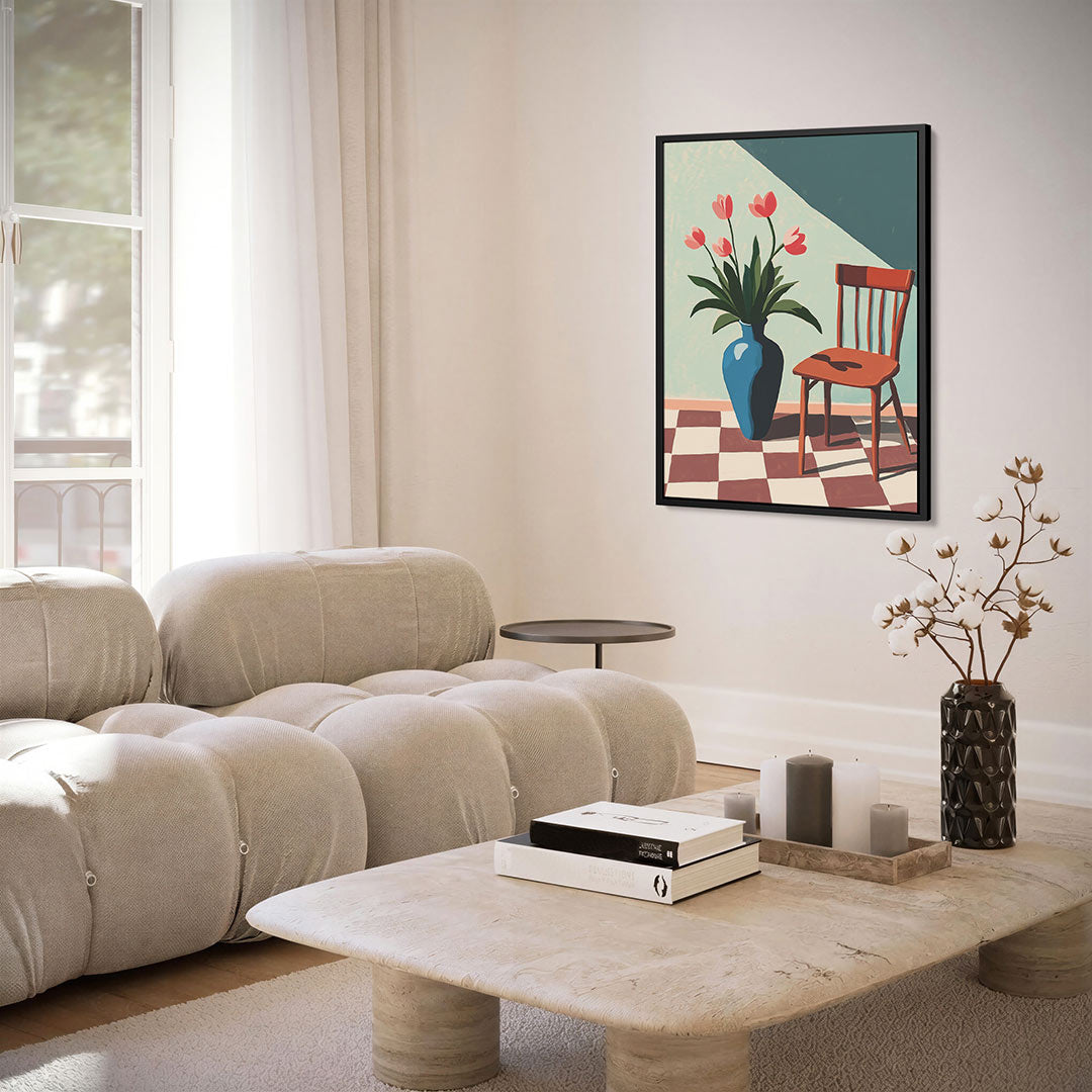 Vaas en stoel compositie – staand wanddecoratie kunstwerk