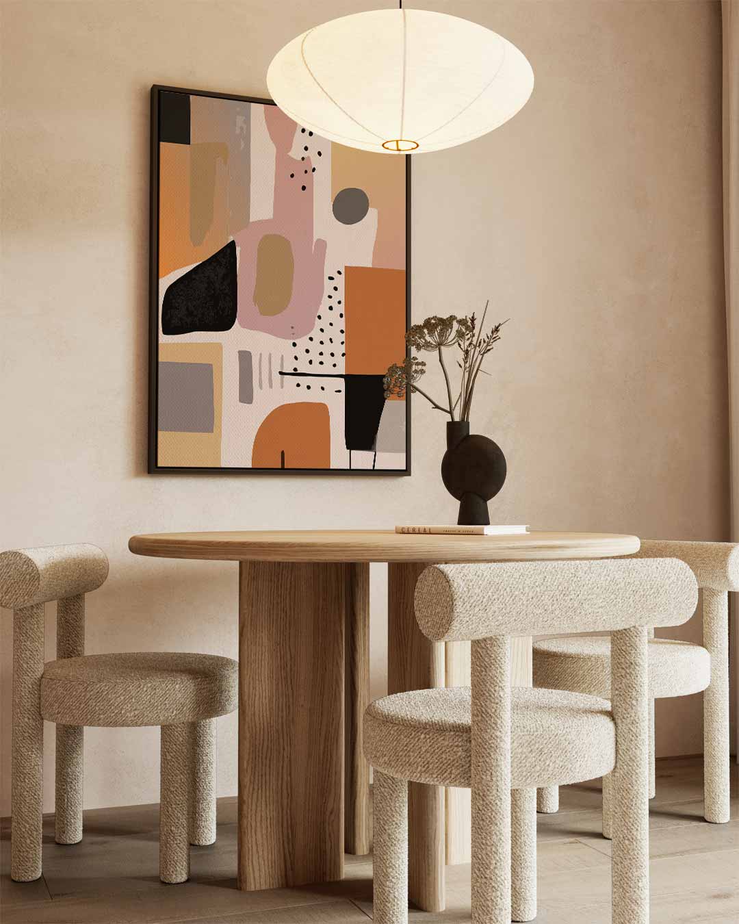 Abstracte Bruine Harmonie – kunstwerk met zwarte baklijst