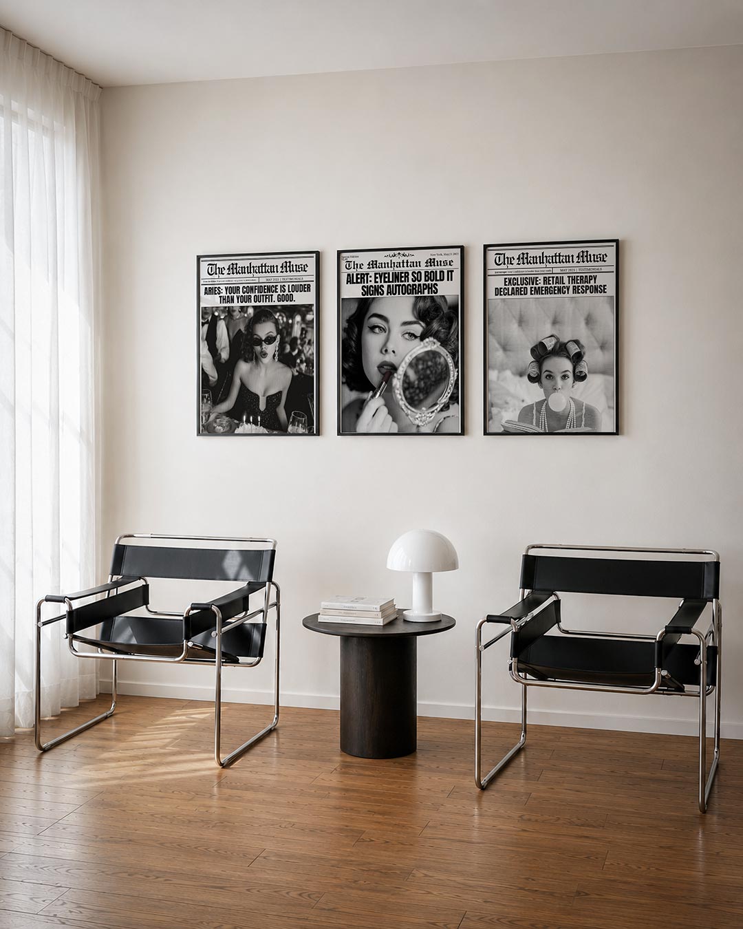 Abstract driedelige posterset – een abstracte posterset met donkere tinten en een rustige
