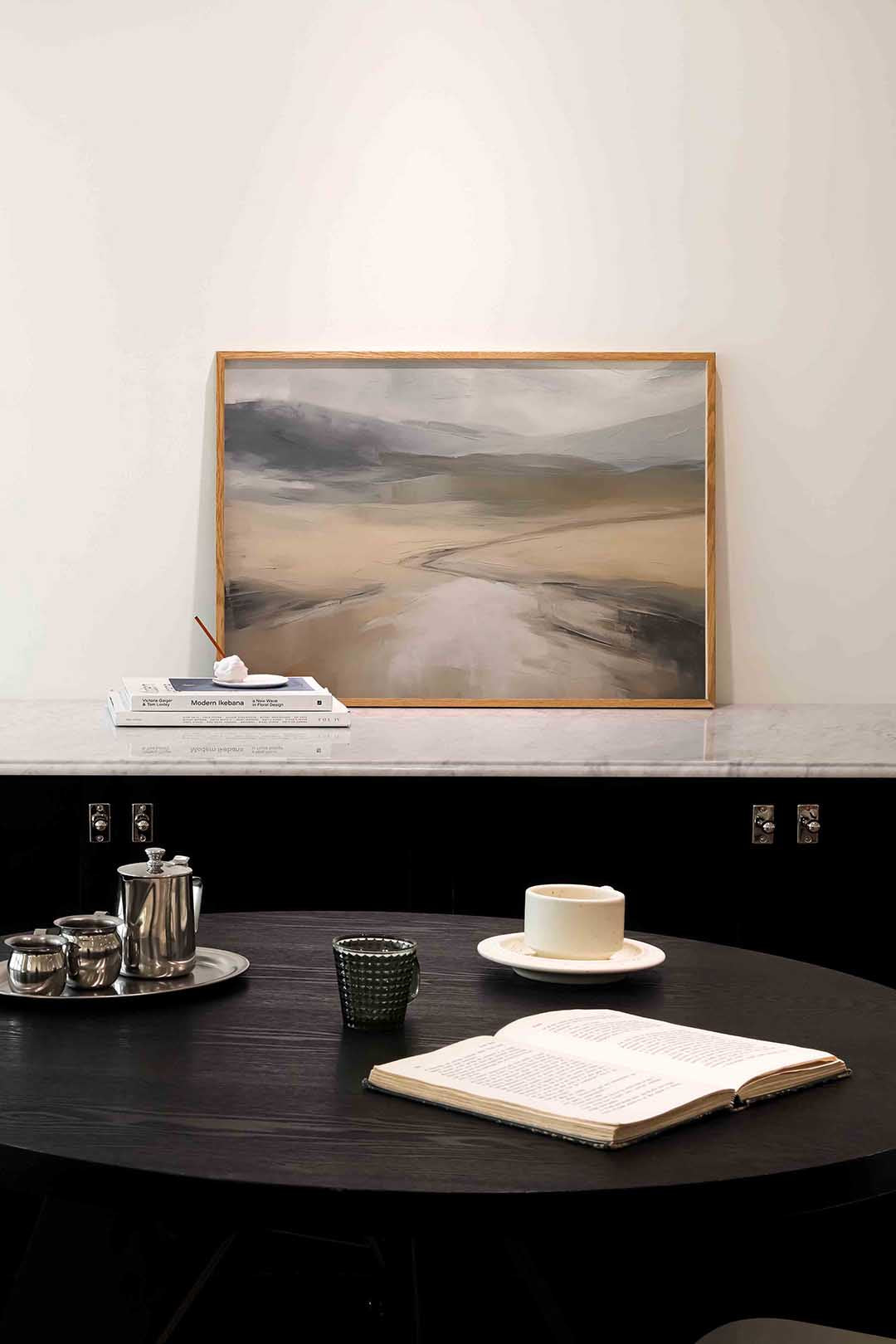Landschap met zachte tinten – abstracte poster in liggend formaat