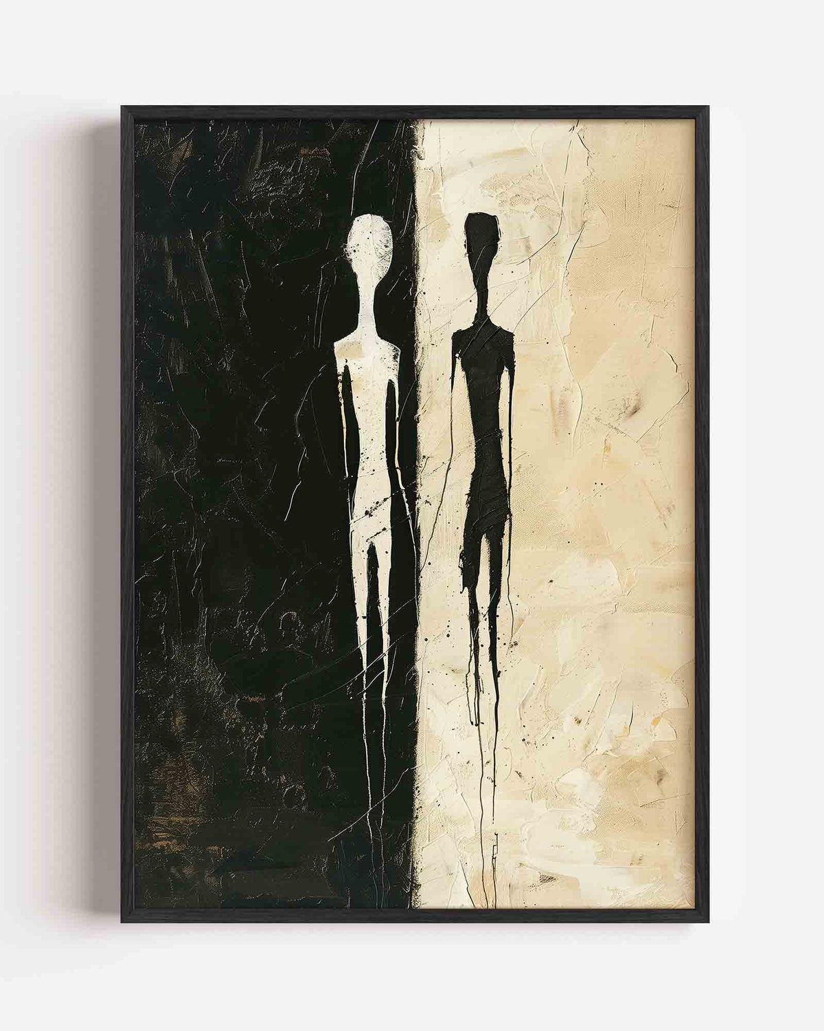 Twee figuren in contrast – abstracte portret poster als wanddecoratie